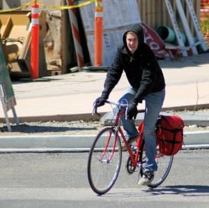 Cyclist with panniers