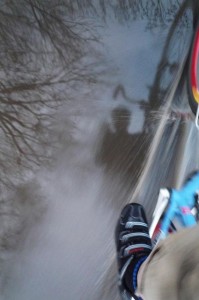 Cycling through a puddle